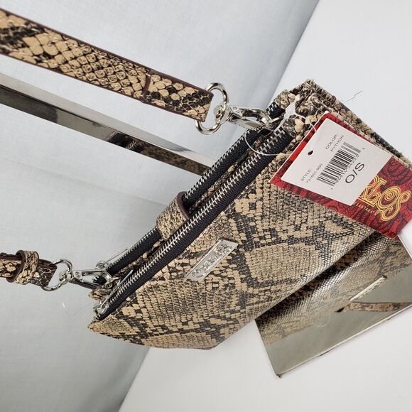 Carlos Santana Tan Gray Snakeskin Purse Crossbody Bag Buckle Strap New With Tags - Picture 6 of 16